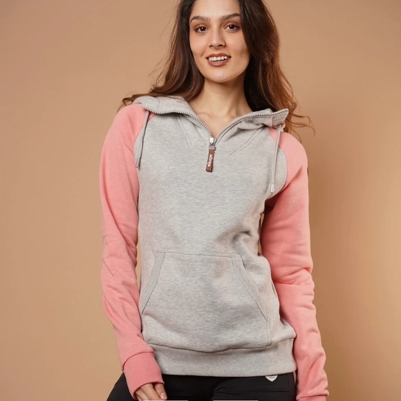 Wanakome Light Gray and Pink Hooded Pullover - Picture 3 of 4
